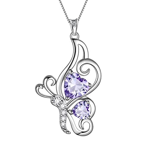Collier cœur papillon femme argent sterling 925 pendentif papillon pierre de naissance — F. Juin - Alexandrite