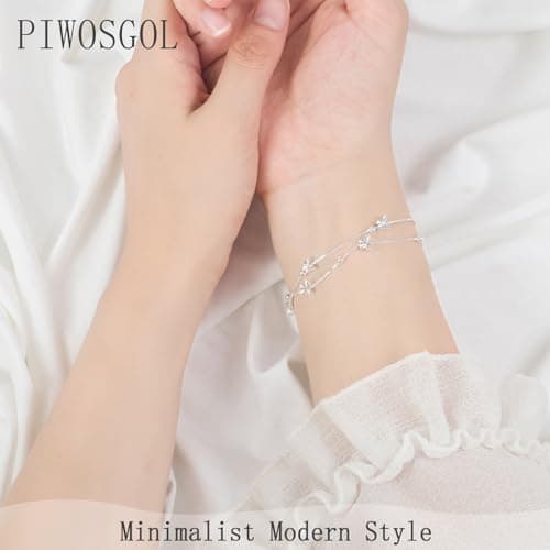 Bracelet PIWOSGOL Argent 925 Femme, Boîte Cadeau Inclus, Cadeau Anniversaire et Noël pour Maman, Épouse, Petite Amie