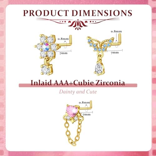 Nez-Piercing Acier Inoxydable Zircone Cubique : Chic 5 PCS 20G Bijoux