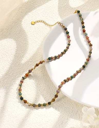 Adramata Pierre Naturelle Femme Collier Boho Ajustable Plaqué Or 5mm