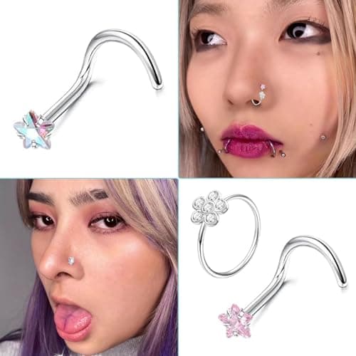 DGUSO Ensemble de bijoux pour piercing du nez, bijoux unisexes, 29 pièces 20G anneaux de nez courbés