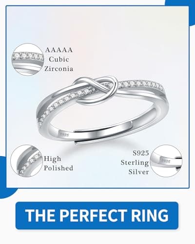 KGDUYC Bague Argent 925 Femme en Amour Noeud, Idéale pour Femmes, Bague Réglable Zircone Cubique, Bague de Fiançailles e