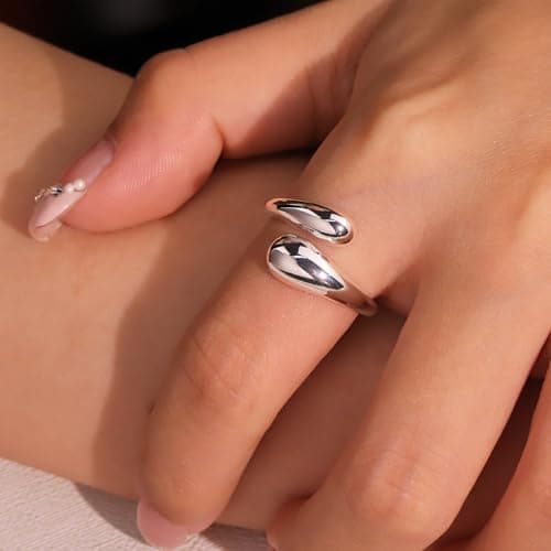 AlexCraft Bague Femme Or/Hypoallergéniques Épais Ajustable 14K Plaqué, Bague Empilables Goutte d'Eau Chunky pour Femme