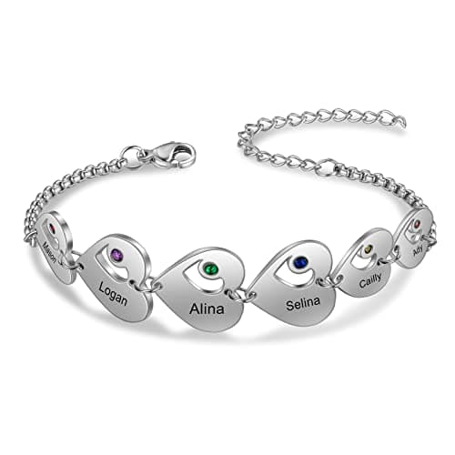 Bracelet Personnalisé Lorajewel Coeur Femme Prenoms Stone Bijoux Noël Saint-Valentin Cadeaux Mères Filles — 6 Coeur
