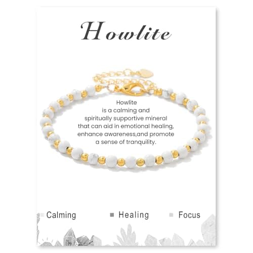 Bracelet Pierre Naturelle Uwiyo Femme 4mm Plqué Or Cristal Anniversaire Fête des Mères Noël — Howlite