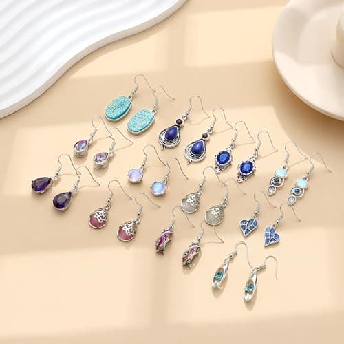 Adramata 12 Paires Boucles d'Oreilles Femme Mode Vintage Acier Inoxydable Pierre de Lune Fantaisie Boho CadeauZW