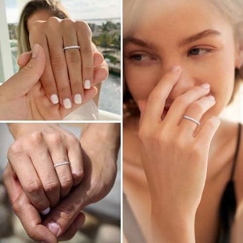 JeweBella Bijou Minimaliste Femme Argent 925 Bague Réglable Anneau Zircone Cubique Fiançailles Marriage Bijoux Femmes