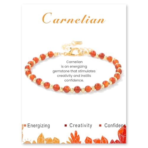 Bracelet Pierre Naturelle Uwiyo Femme 4mm Plqué Or Cristal Anniversaire Fête des Mères Noël — Cornaline