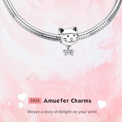Amuefer 925 argent charms bracelet collier pendentif perles charmé papillons, amour, cadeaux pour mère anniversaire, tor