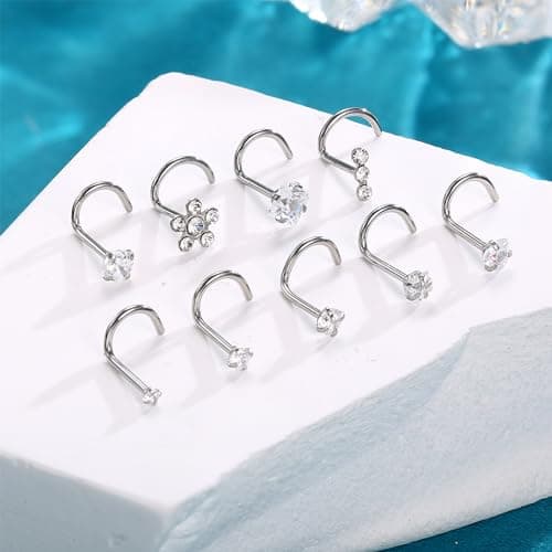 LOLIAS Lot 9 Bouchons Piercing Nez Argentés et Dorés pour Piercing Narine Hommes Femmes | Acier Chirurgical 316L | Ensem