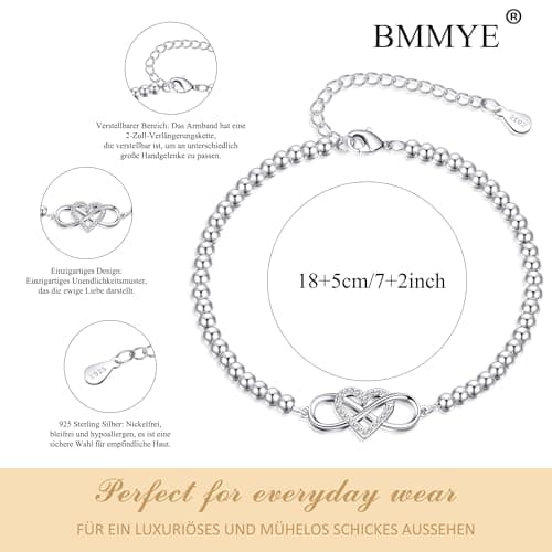 BMMYE Bracelet en Argent 925 Femme, Accessoire de Mode pour Femme, Bijou Zircon Cubique Éternel, Cadeau Parfait pour Fem