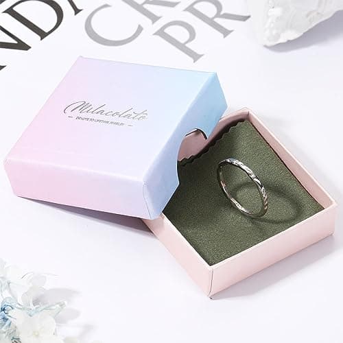 Milacolato Bague En Argent Sterling 925 Pour Femmes, Bagues Martelées En Argent Sterling Plaqué Or Blanc 18 Carats, Bagu