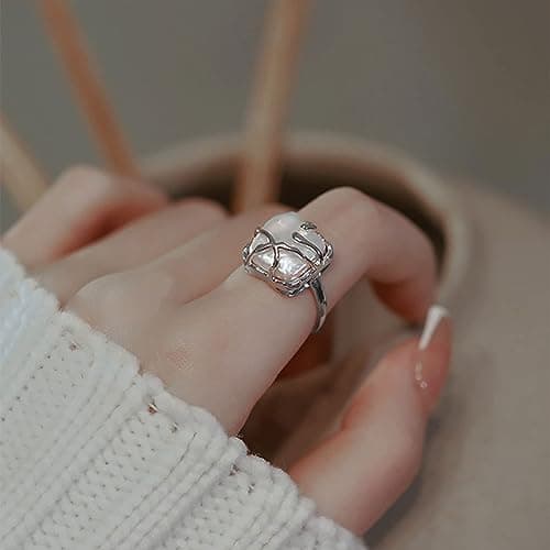 Kinretixia Bague irrégulière en argent sterling 925 avec perles baroques pour femme - Accessoire de mode tendance pour l