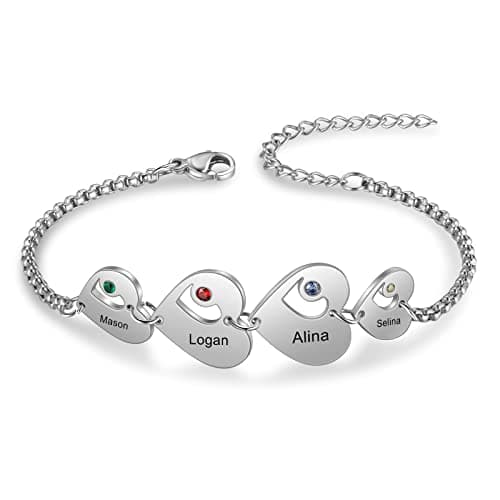 Bracelet Personnalisé Lorajewel Coeur Femme Prenoms Stone Bijoux Noël Saint-Valentin Cadeaux Mères Filles — 4 Coeur