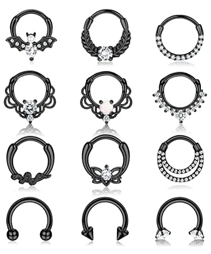 Adramata - Nez Anneaux Piercing pour Femmes | Aç smellurgical 12pcs 16G Tragus Conch Helix Septum Daith Boucles d'oreill — Le Noir