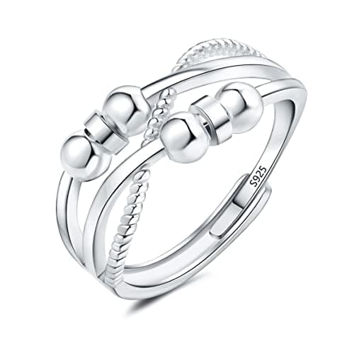 Josfeva Bague anti-anxiété en argent sterling 925 régler en plaqué or blanc pour homme et femme, bijoux relaxation événe — Argent - Bague Anxiété Croix