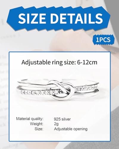 KGDUYC Bague Argent 925 Femme en Amour Noeud, Idéale pour Femmes, Bague Réglable Zircone Cubique, Bague de Fiançailles e
