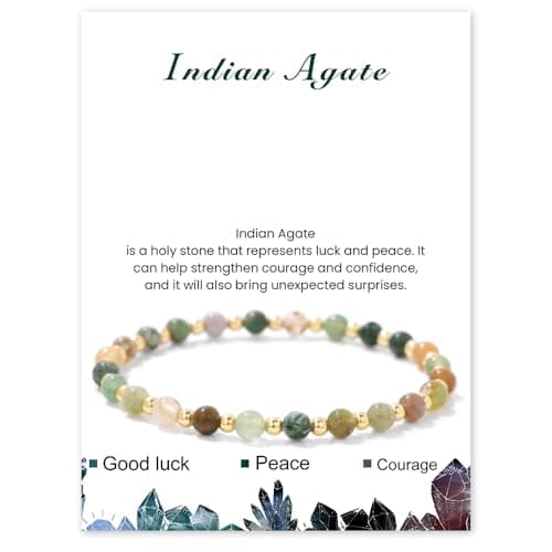 Bracelet Pierre Naturelle Uwiyo Femme 4mm Plqué Or Cristal Anniversaire Fête des Mères Noël — élastique-Agate Indienne