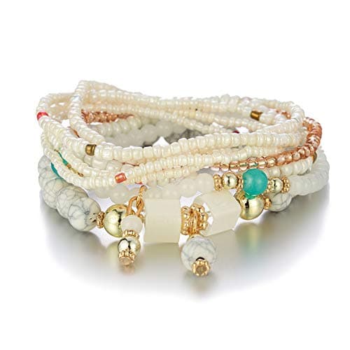 Jovono Boho Bracelets empilables en perles pour femmes - Chaîne de main élastique vintage - Perles de rocaille colorées
