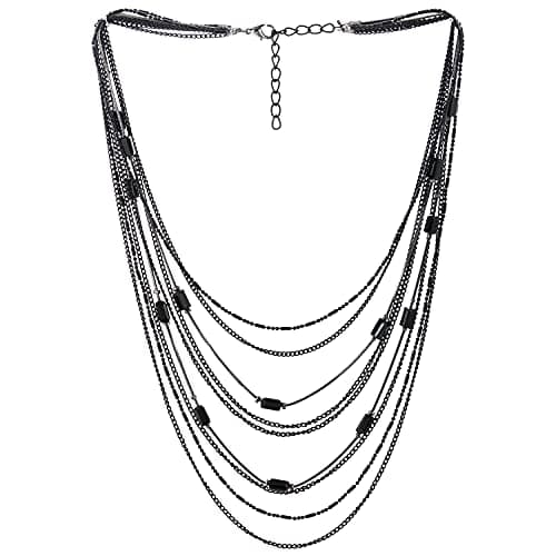 COOLSTEELANDBEYOND Déclaration Choker Collier Cascade Multi Couches Chaîne pour Femmes ModeUSES EveilBienfait 16-18CM Lo