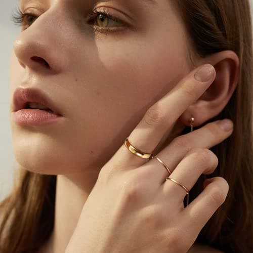 Adramata 3 Pièces Bague Femme Acier Inoxydable Empilable, Plaqué Or 14 Karats, Minimaliste pour Femmes Filles, Idéale po