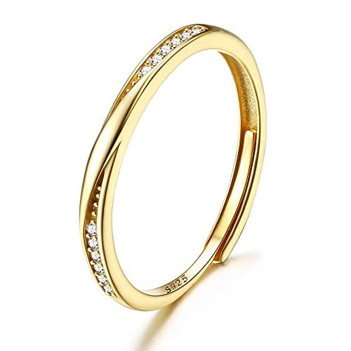 JeweBella Bague en Argent 925 Réglable Femme Zircone Classique Minimaliste Bijou — Or