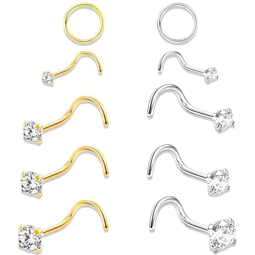Algogue Lot de 10 piercings de nez dorés - Piercings pour nez - Homme et femme - Mode de vie urbain - Qualité supérieure
