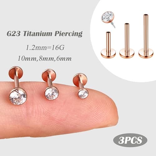 Adramata hypoallergénique Piercing oreille conch cartilage Or/Argent 6/8/10mm 3 Pièces Recycled Standard 100 Titane_labr