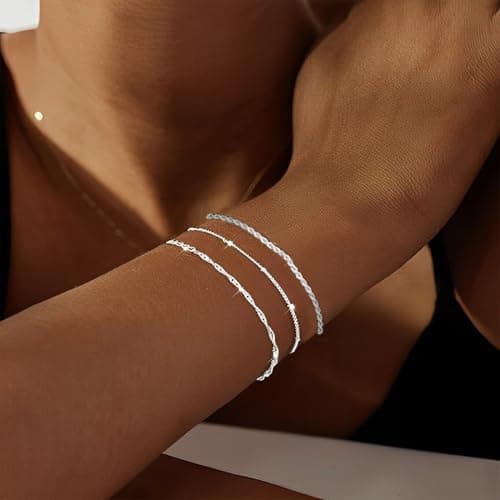 Bracelet ZEPIQOR Argent Sterling 925 Femmes Réglable Empilable Bijoux pour Femmes Filles