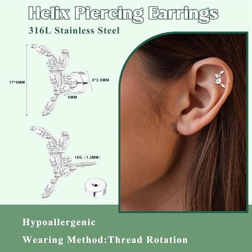Adramata Acier Inoxydable Piercing Femmes Conch Tragus Helix 16G Argent Hypoallergénique Recycled Standard 100