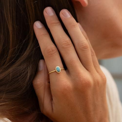 Nami Circulaires Boho en Or Femmes Anneaux Ouverts Réglables Plaqué Or Pierre Précieuse Ovale Turquoise women Boho Jewel