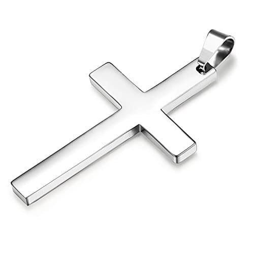 Collier Croix Femme Homme Religieux Argent Acier Inoxydable 61cm Longue Recyclé Standard 100