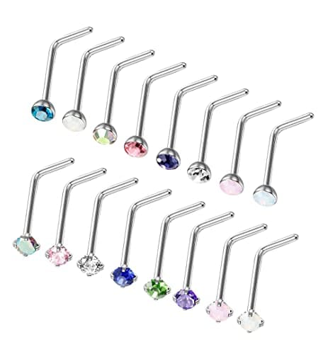 YADOCA 20G Piercing de Nez en Acier Chirurgical pour Femmes et Hommes - Petit Piercing Narine en Forme de Nez - 16 Pièce