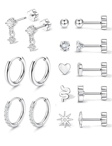 Adramata Boucles d'Oreilles Femme Acier Inoxydable Or 18 Carats Piercing Tragus Store Américain — Argent-Boucles d'oreilles à dos plat fleur
