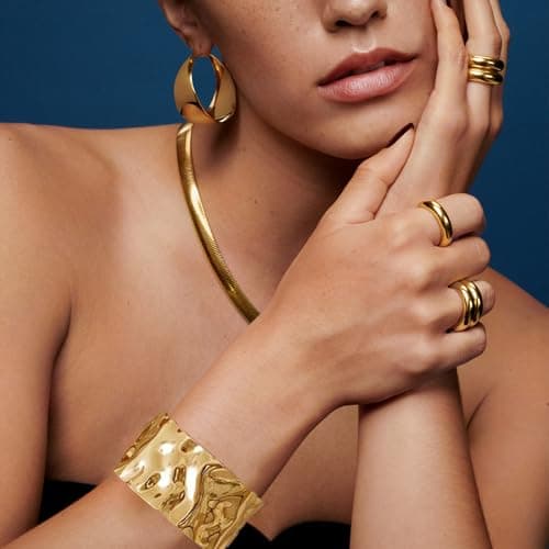 Bracelets dorés tendance pour femme - Ajustables - Vintage - Pas de gemme - Lot de 3 PIECES - Synthèse