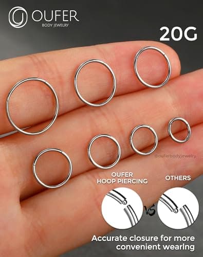 OUFER Piercings Nasals En Acier Chirurgical 316L pour Femmes Nose Hoop Noir 5/6/7/8/9/10/12 mm bijoux de Piercing Corpor
