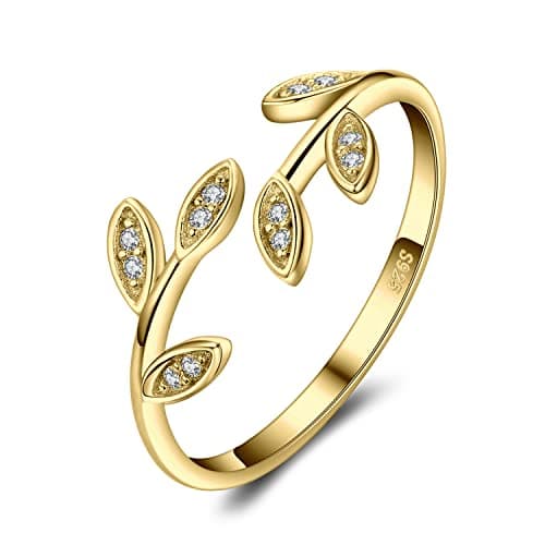 JewelryPalace Bague Ouverte Réglable Zircone Cubique Femme argent 925 Plaqué Or Jaune et Rose, Bienséance Mariage Bagues — Plaqué Or Jaune