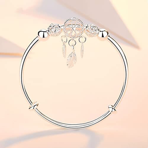 Chereda Magnifique bracelet en argent sterling 925 avec ouverture en forme de feuille et plume pour femme parfait pour l