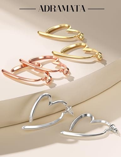Adramata Boucles d'Oreilles Femme Argent 925 et Or Plaquées 14K Créoles en Forme de Cœur Boucles d'Oreilles Pendantes Fa