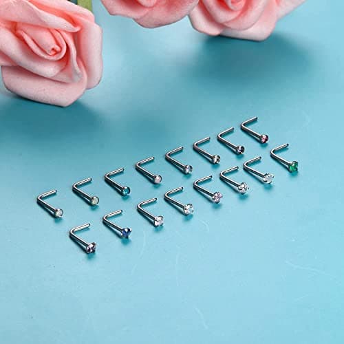 YADOCA 20G Piercing de Nez en Acier Chirurgical pour Femmes et Hommes - Petit Piercing Narine en Forme de Nez - 16 Pièce