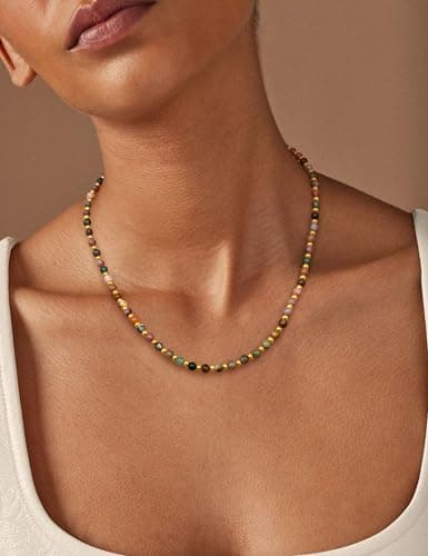 Adramata Pierre Naturelle Femme Collier Boho Ajustable Plaqué Or 5mm