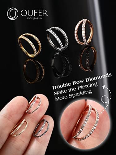 OUFER Piercings en Acier Inoxydable 316L avec Zircone Cubique | Boucles d'Oreilles Créoles pour Body Piercing | Pour Sep