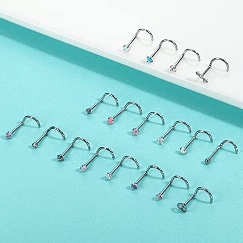 Ensemble de Clous de Nez Adramata 20 Pcs Multicolore Diamant Opale CZ Recycled Claim