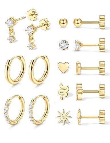 Adramata Boucles d'Oreilles Femme Acier Inoxydable Or 18 Carats Piercing Tragus Store Américain — Or-Boucles d'oreilles à dos plat fleur