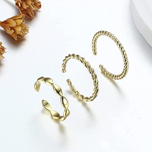 Adramata 8 Pcs Bagues Réglables Or Plaqué 14K Femme Homme Empilables Épais et Mince