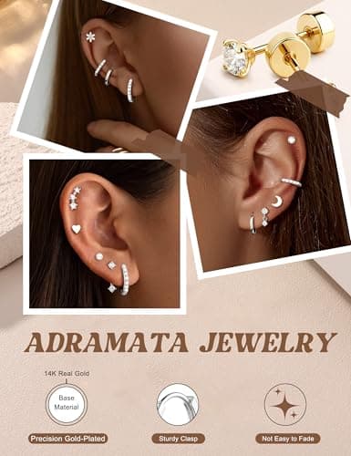 Adramata Piercings Or Acier Inoxydable Boucles d'Oreilles Femmes Scène Piercing Hypoallergénique
