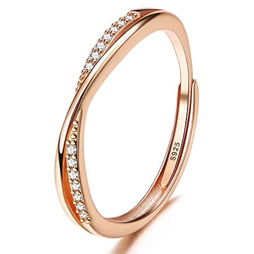 JeweBella Bague Femme Minimaliste en Argent 925 Ortie Réglable Argent/Or/Or Rose pour Mariage Fiançailles Anniversaire — C:or Rose