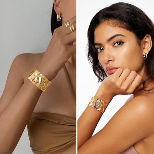 Bracelets dorés tendance pour femme - Ajustables - Vintage - Pas de gemme - Lot de 3 PIECES - Synthèse