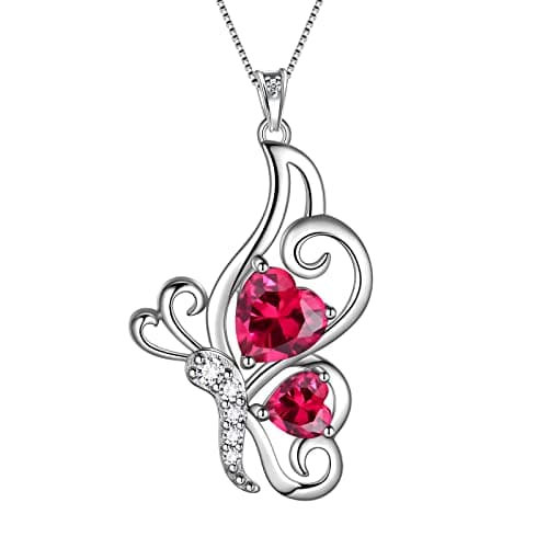 Collier cœur papillon femme argent sterling 925 pendentif papillon pierre de naissance — G. Juillet Rubin