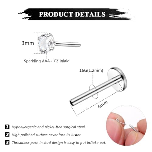 Adramata 28PCs Piercings Labret Lips Surgery Steel, Medusa CZ Opales,pour Hommes et Femmes - Sophie Event et Daily Wear